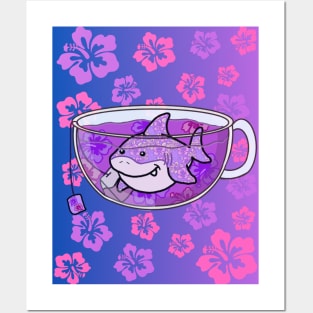Floral Shark Tea Posters and Art
